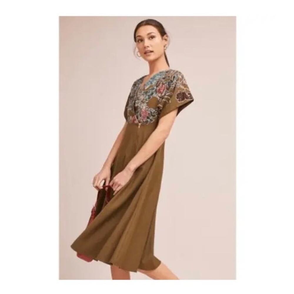 Hemant & Nandita‎ Candida Olive Green Midi Dress Size 6